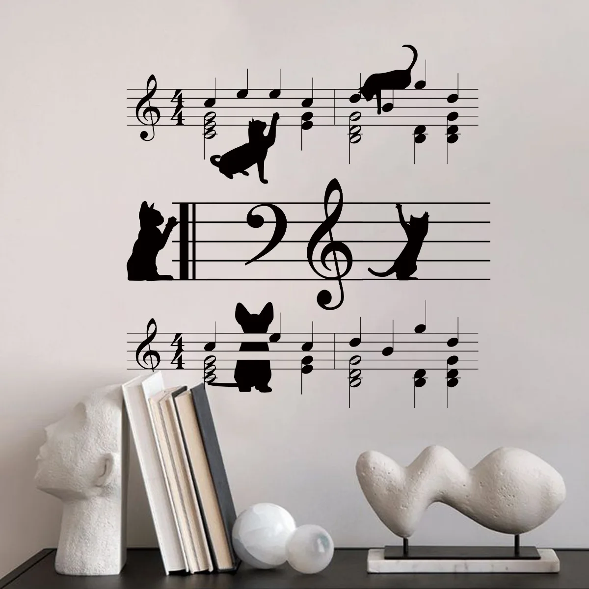 Black Cat Musical Notation Music Wall Stickers Creative Art Vinyl Decals for Kids Room Kindergarten Classroom Wall Decoration