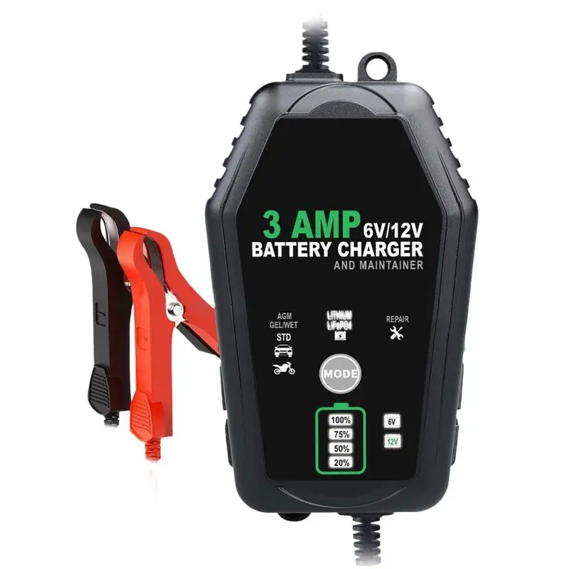 Car Battery Charger 6V 12V Battery Maintainer Charger 3A Button Control Automotive Battery Trickle Charger For Traveling Short