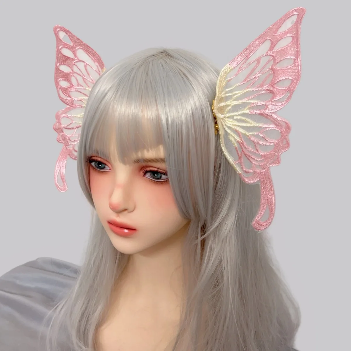 Image of Schwarz-weißer zweifarbiger konkaver Schmetterlingsflügel-Kantenclip, übertriebener, vielseitiger Lolita-Elf-Spitzen-Haarschmuck