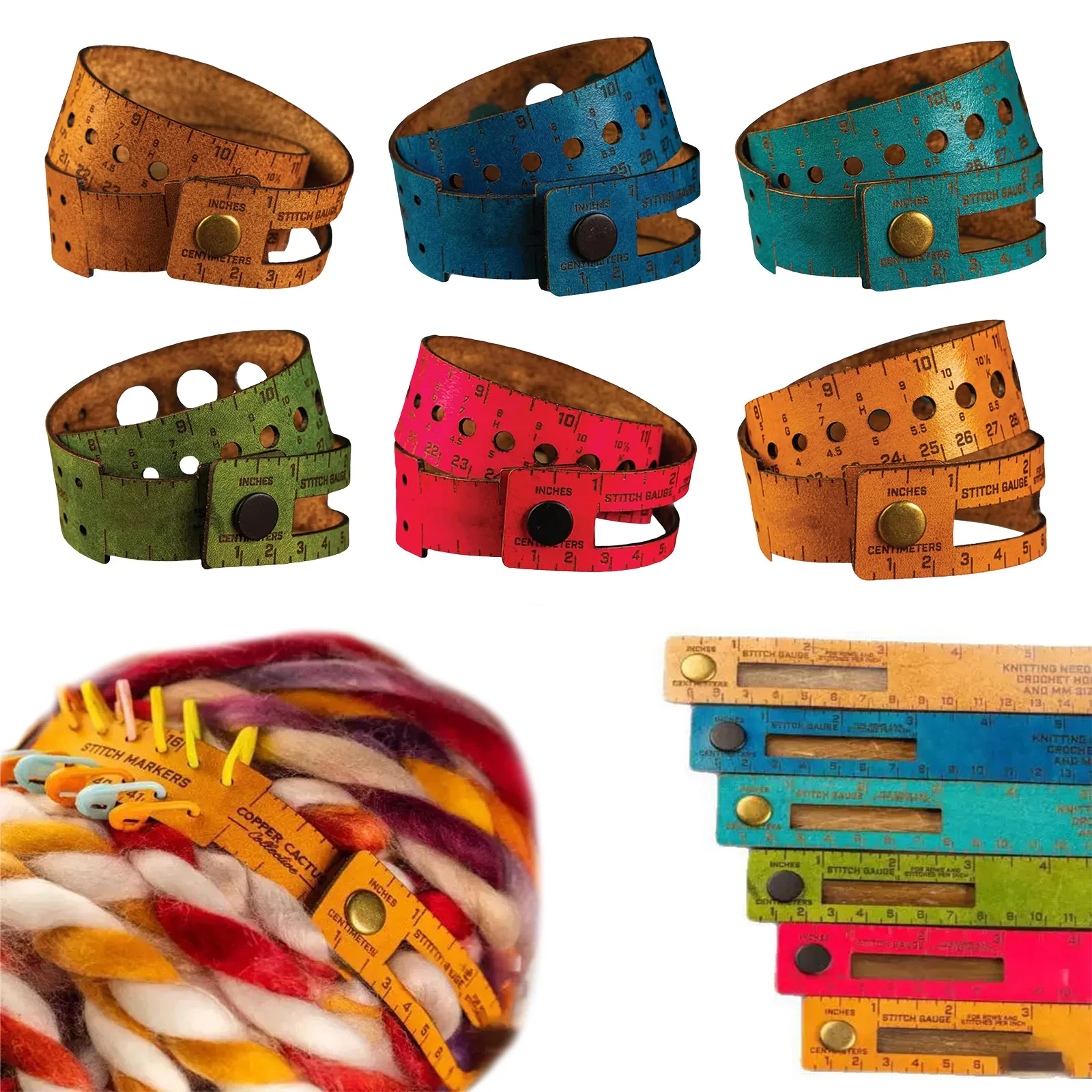 7 in 1 Portable Leather Measuring Tool 48cm Crochet Hole Measuring Ruler Multi-Wrap Storage Leather Accessories for DIY Crafters