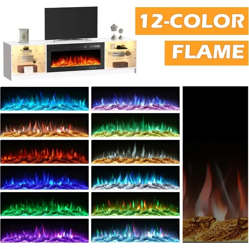 MELLCOM Soporte para TV con Chimenea de 79" con Chimenea Eléctrica de 40", Consola para TV para televisores de hasta 90", Centro de Entretenimiento