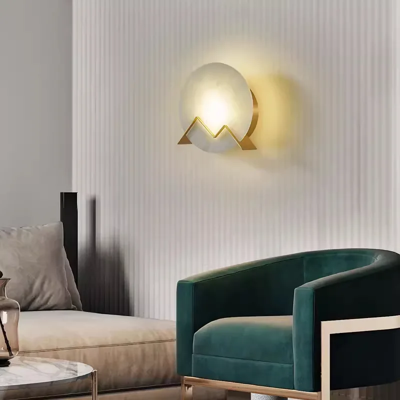 

Simple Modern Style Marble Wall Sconce for Living Room Background Wall Bedroom Bedside Staircase All Copper Wall Lamp