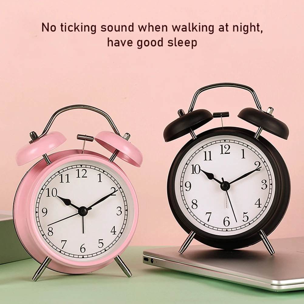 Classic Twin-Bell Bedside Alarm Clock Loud-Analog Alarm Clock For Heavy Sleeper Students Bedside Creative Small Metal Bell