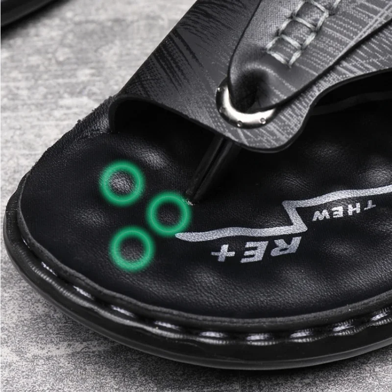 Sandalias para hombre, sandalias de cuero de vaca de calidad, sandalias deportivas informales para exteriores, zapatillas de playa antideslizantes para hombre, zapatillas de verano