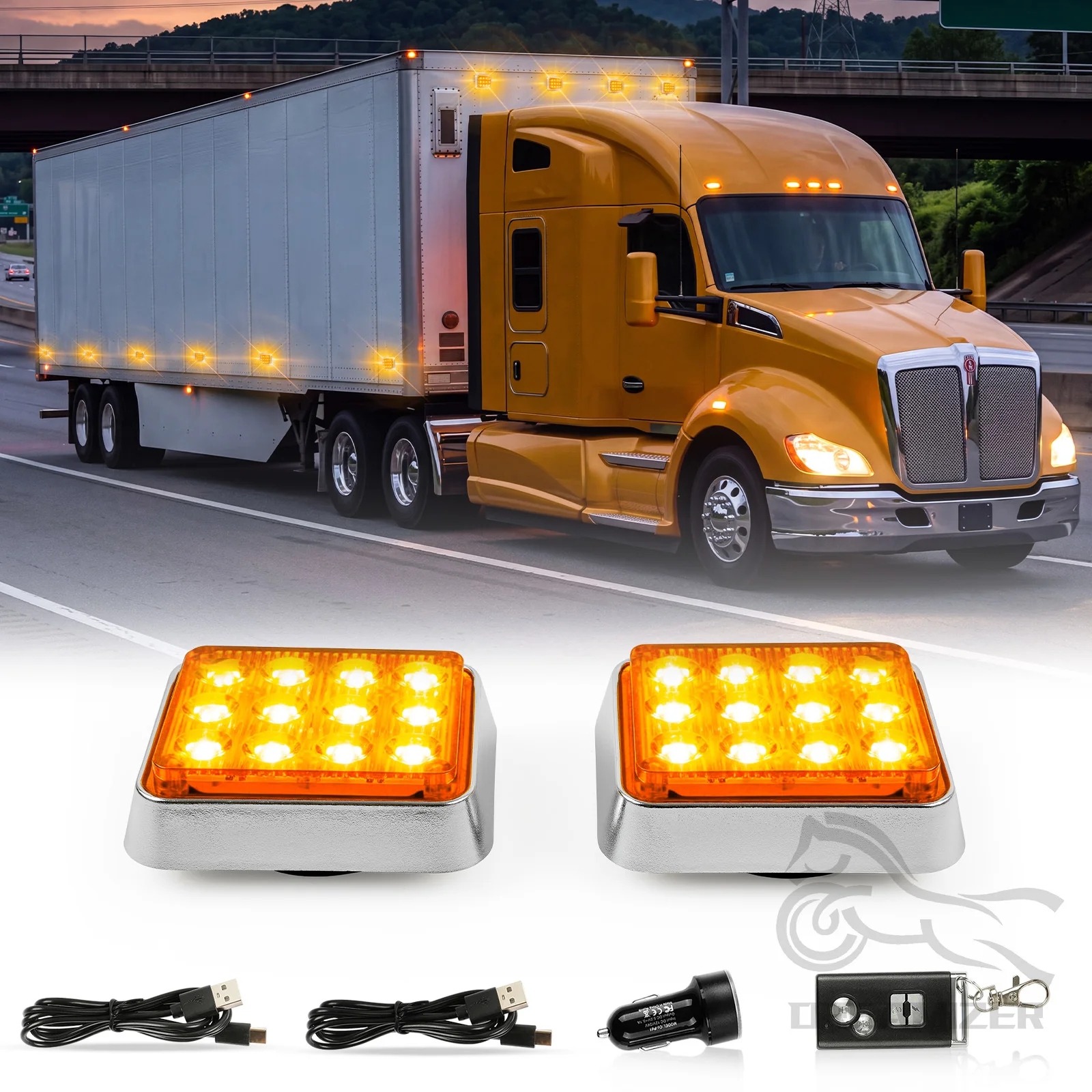 2PCS 12 LED Rechargeable Waterproof Hazard Beacon Magnetic Wireless Strobe Lights Emergency Warning Light for Truck Trailer Snow