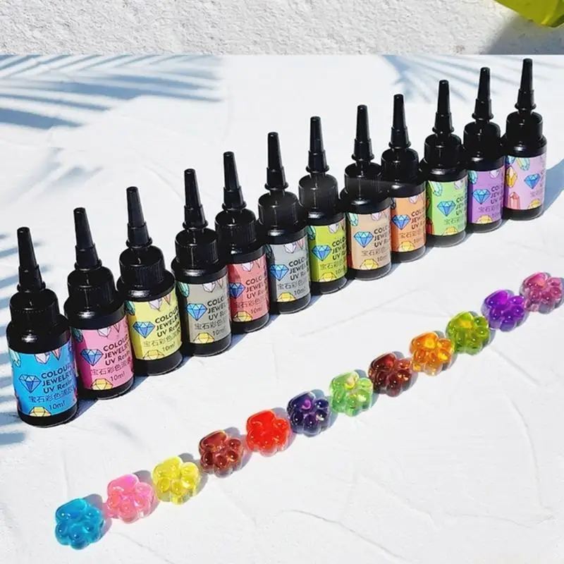 

D46E DIY Craft Цветная УФ-смола 12 цветов УФ-отверждение ультрафиолетом полимерный клей для форм из смолы для изготовления