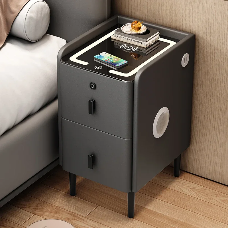 Minimalistische massief houten opbergkast Slim luxe nachtkastje Ultra smal nachtkastje Compacte slaapkamerorganizer met opladen