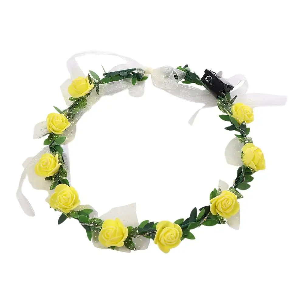 Couronne de fleurs de rose en mousse pour femme, guirxiété lumineuse LED, bande de sauna, décoration douce et élégante, fête de mariage