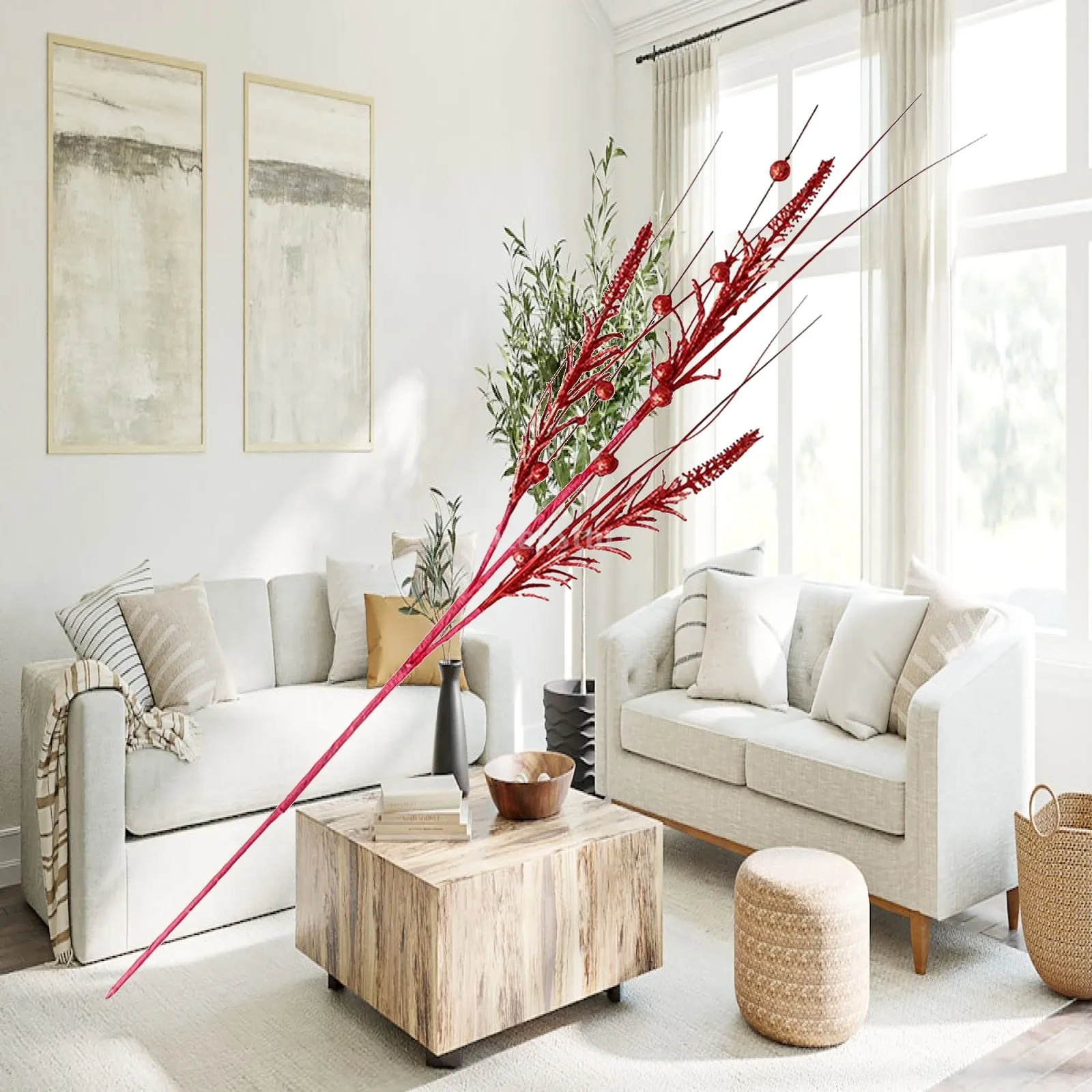 Decorative Glitter Branches Fake Vase Filler for Holiday Fireplace Office