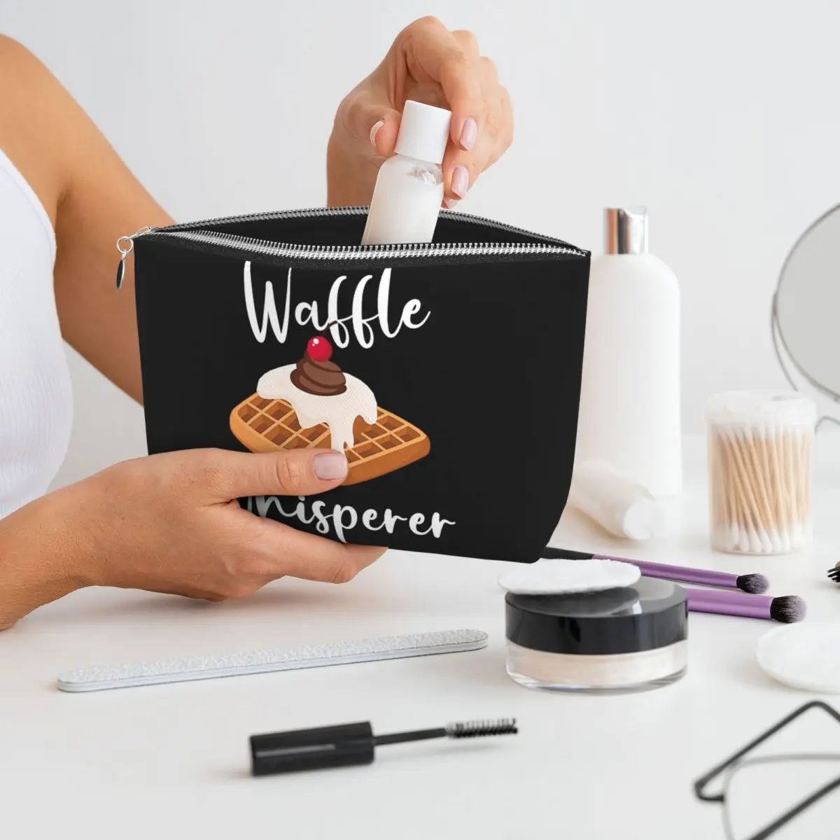 

Waffle Whisperer Women Cosmetic Bag Travel Makeup Organizer Pouch Toiletry Storage Dopp Kit Box
