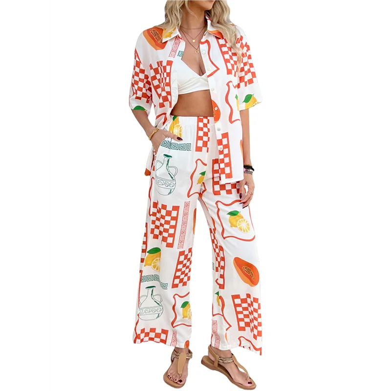 

НОВИНКА-женская рубашка на пуговицах с короткими рукавами, топы с принтом, шорты для отдыха, летний пляжный спортивный костюм, комплект из 2 предметов