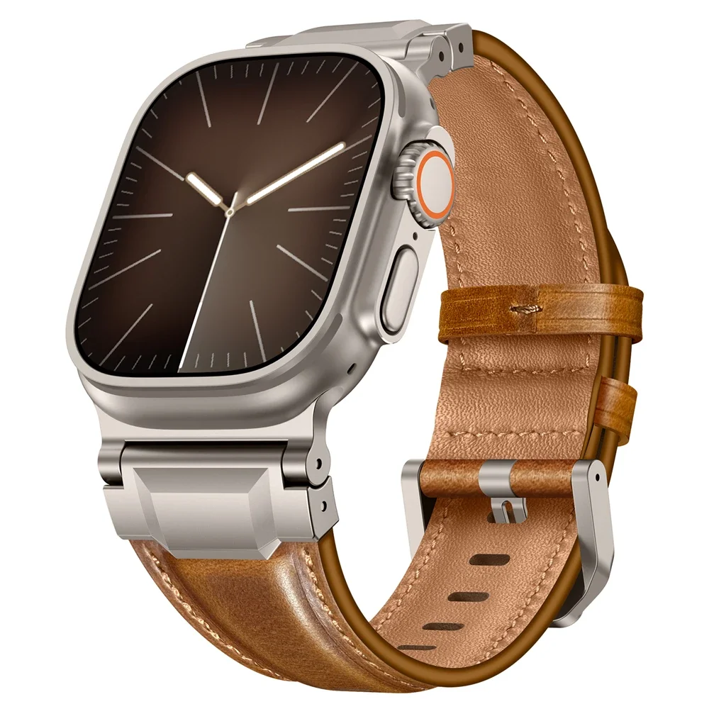 Echt lederen banden voor Apple Watch Ultra 3 2 49 mm 44 mm 45 mm 46 mm NIEUWE Mecha Design armband iWatch serie 11 10 9 8 7 6 5 SE