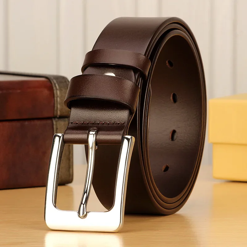 Stainless Steel Buckle Anti Allergy Men Strap Top Layer Genuine Leather Belt Casual High Quality Belt Vintage Original Cowhide