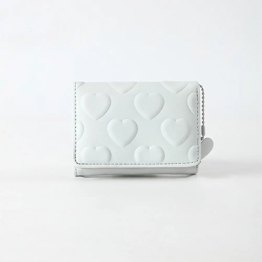 

New Heart-shape Money Bag PU Three Fold Card Holder Solid Color Coin Purse for Women Student