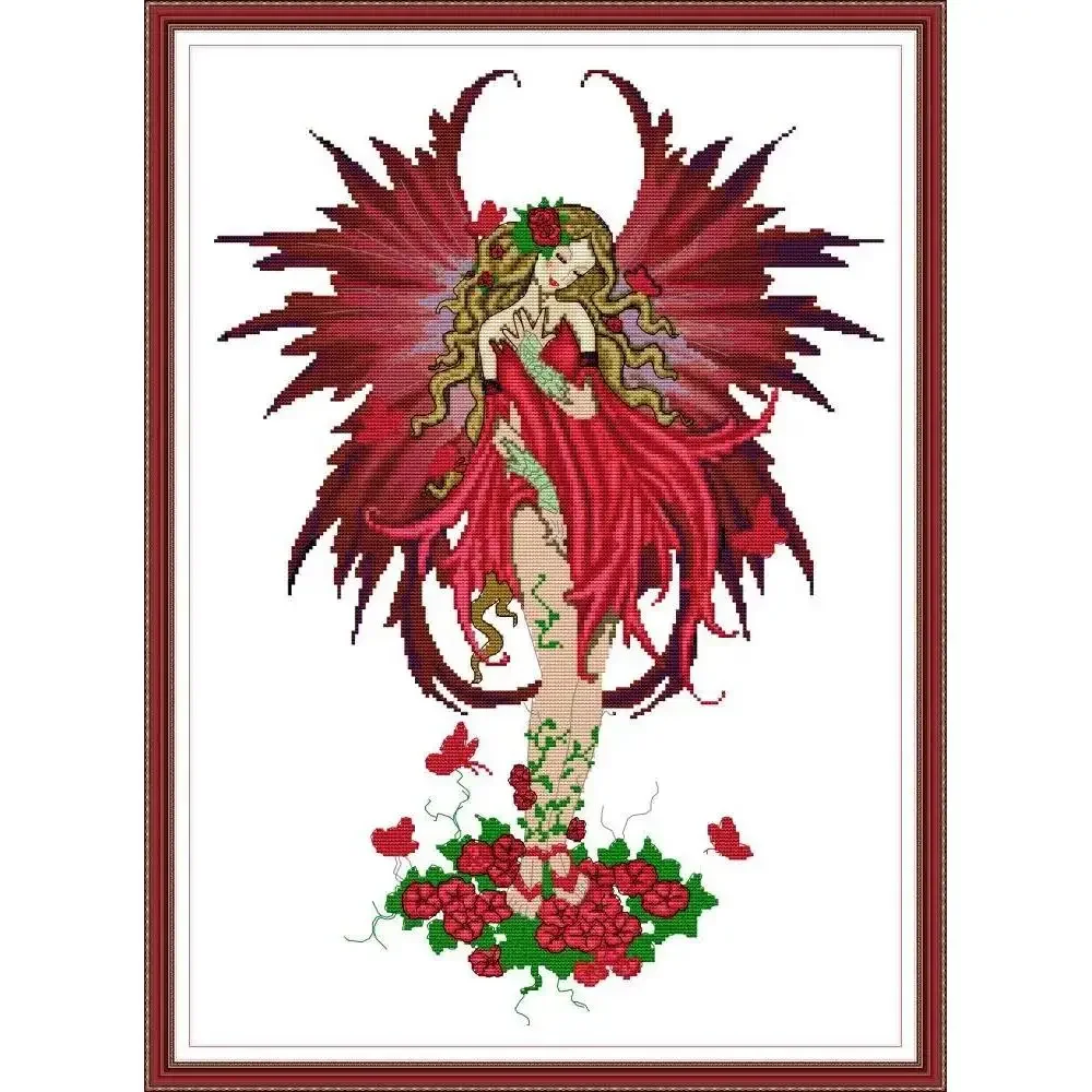 Joy Sunday News Printedd Cross Stitch Kit,  Easy Pattern With Aida and DMC Threads  Stamped Fabric Embroidery Set-Flower Fairy 3