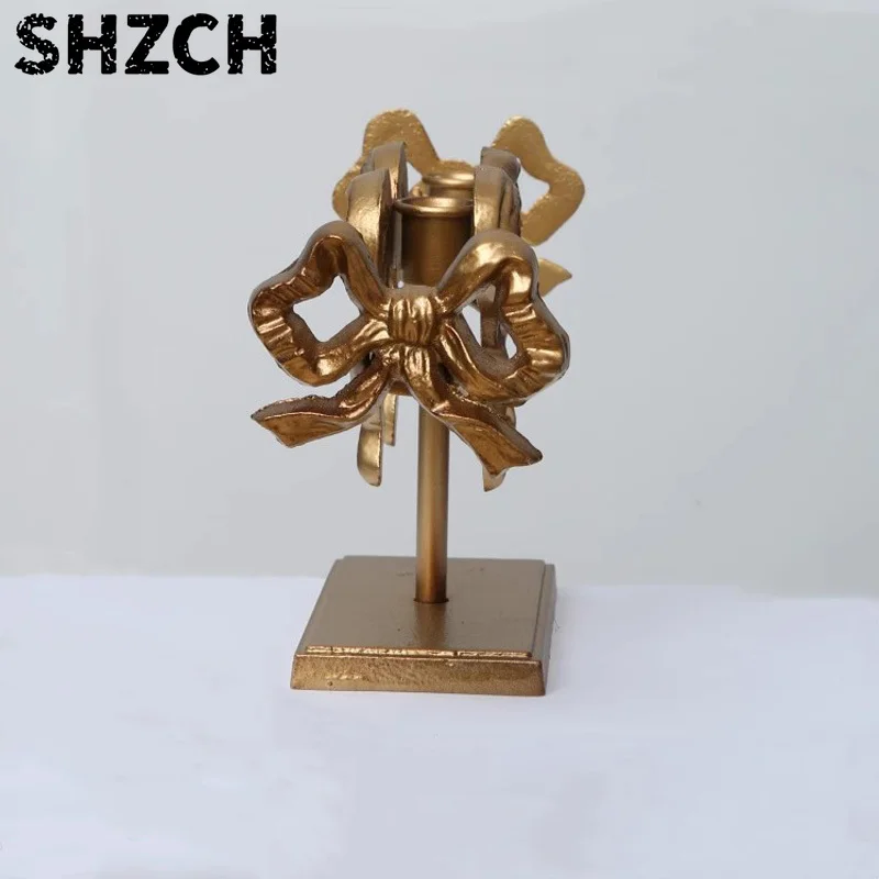 Bowknot French Vintage Metal 3 Arms Sticks Candle Holder Candlestick