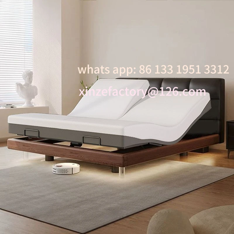 

Customizable medieval style Mijia automatic smart bed high-end electric double bed retro wind suspension leather ash wood