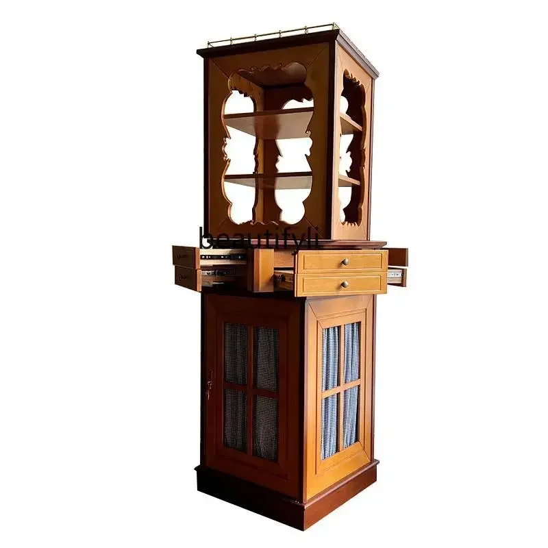 

Retro three-layer rotating display cabinet dining side cabinet