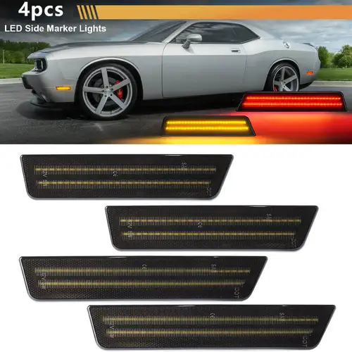 Imagen 1 del producto Para Dodge Challenger 2008-2014 lente ahumada luz LED de posición lateral señal de giro doble fila ámbar delantero rojo guardabarros lateral trasero Reflector