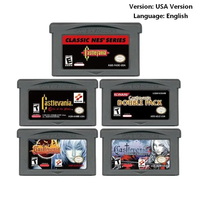 Castlevania USA Version Game Aria of Sorrow, Circle of the Moon, Harmony of Dissonance, Classic NES Series Castlevania