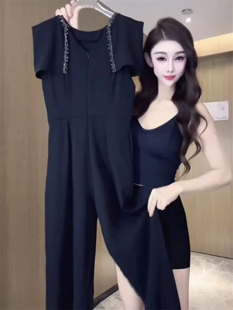 Women Summer High-waisted One-piece Jumpsuit Latest Western Style Female Slim Waist Zipper Pants One-piece DollCollar Jumpsuit