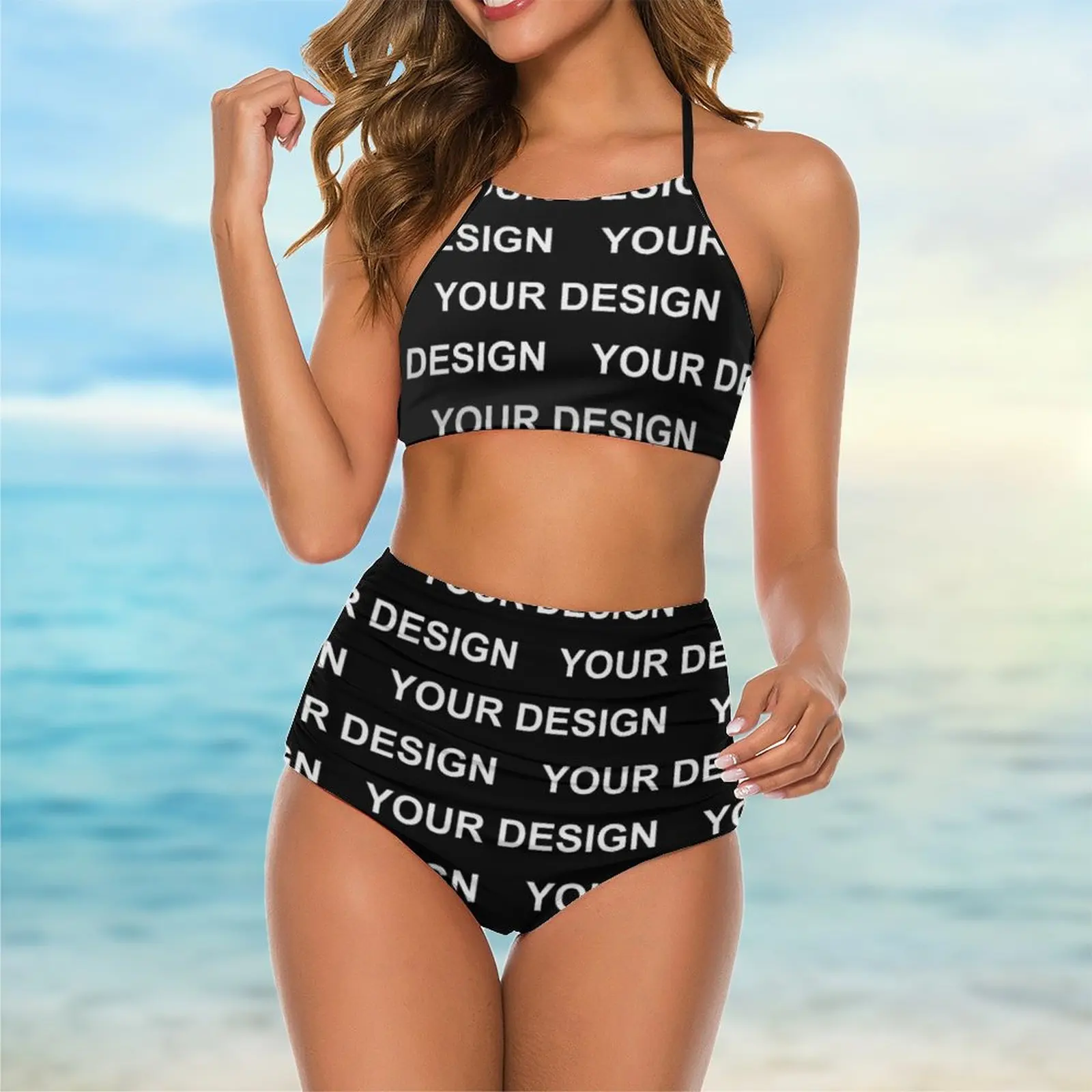 Design maßge schneiderte Bikinis Set maßge schneiderte Ihr Bild High Cut Bikini Badeanzug hohe Taille Bade bekleidung drucken Badeanzug Strand kleidung