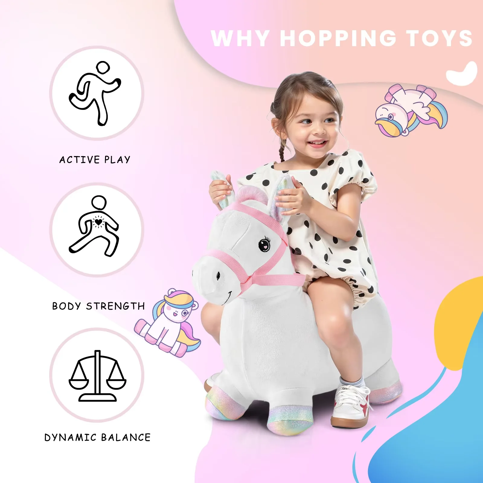 Cavallo gonfiabile con tramoggia gonfiabile in peluche che rimbalza - Giocattolo da colpo per interni ed esterni |   Regalo perfetto per bambini dai 2 ai 5 anni