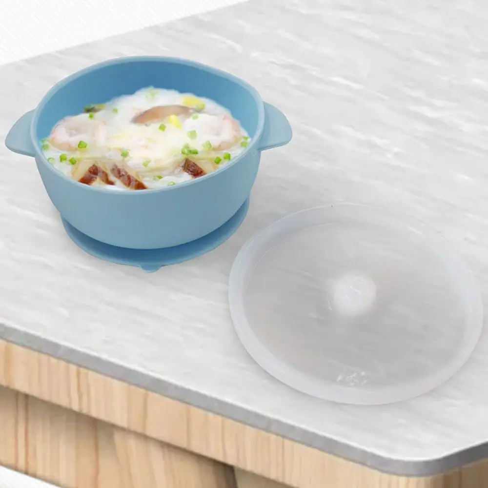 Bowl Lid Spoon Set Baby Suction Dinner Bowl Durable Non-Slip Baby Silicone Suction Plate Sturdy 400ML Feeding Tableware