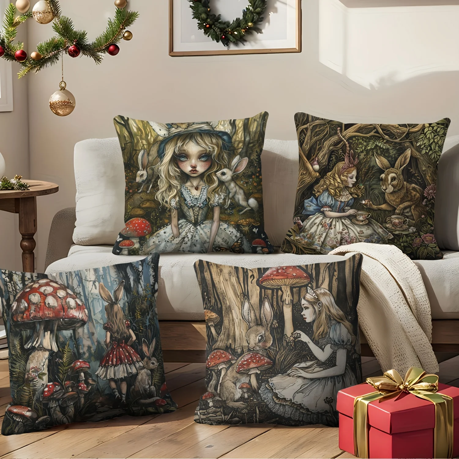 Hada caprichosa bosque encantado conejo bruja seta selva diseños almohada sofá cama sala de estar Oficina playa tema Decoración
