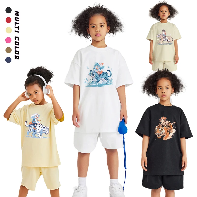 

Girls Tees Summer Short sleeved Set Designer Kids Clothes Cartoon Tiger T-shirt Girl Tops Shorts Casual Wear Children Outfits