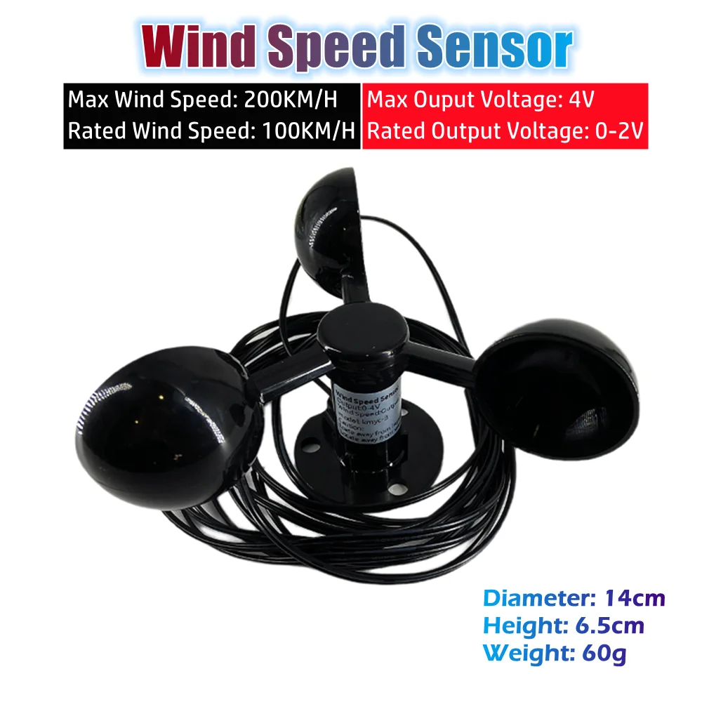 100KM/H Wind Speed Sensor Anemometer Φ14CM DIY Three Cup Type Wind Speed Measurement 0-2V Wind Speed Tester Wind Power Detector