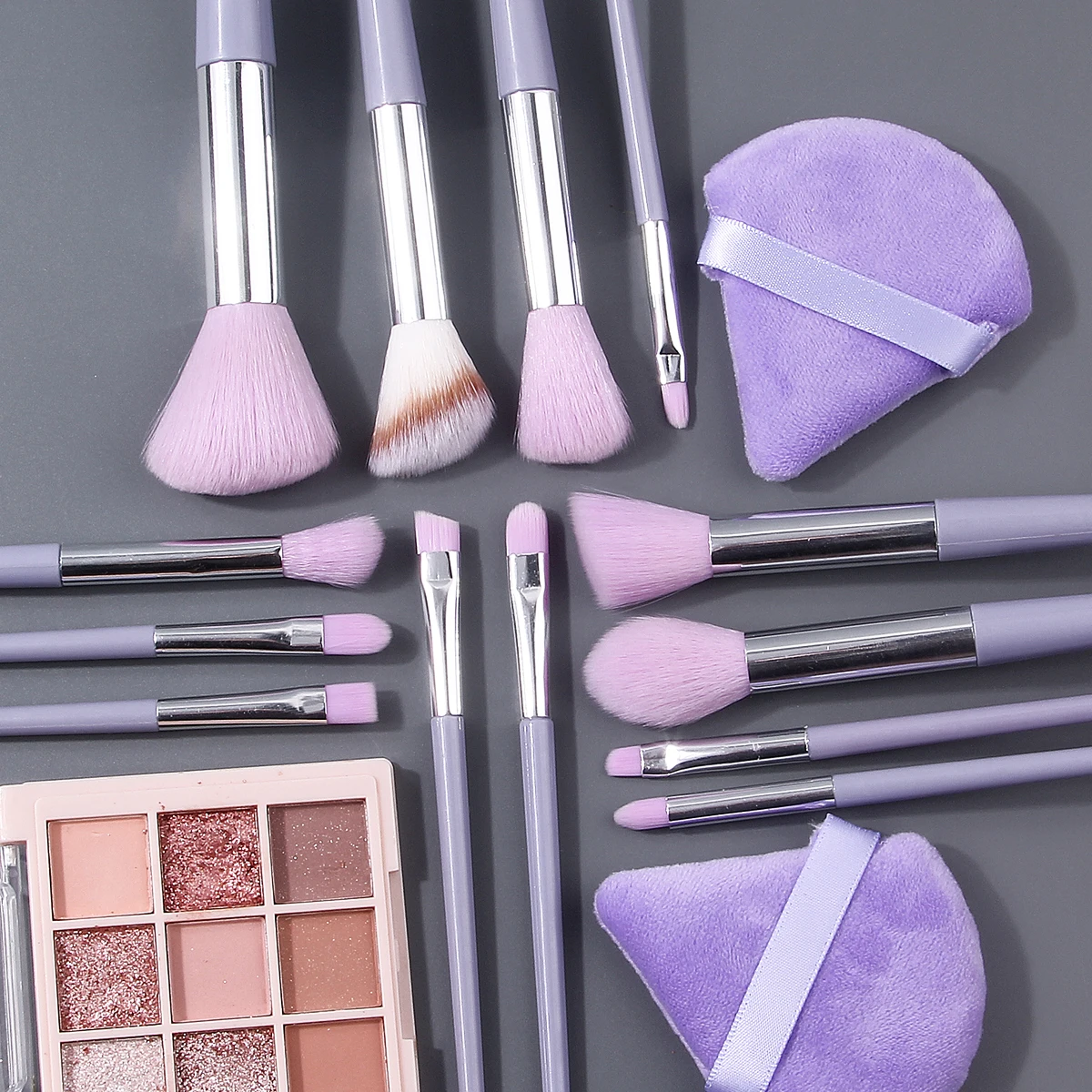 مجموعة فرش مكياج متعددة الوظائف باللون الأرجواني مكونة من 15 قطعة/16 قطعة، منتفخة مسحوق مثلثة للمكياج الناعم، دلو تخزين محمول بسعة كبيرة #5
