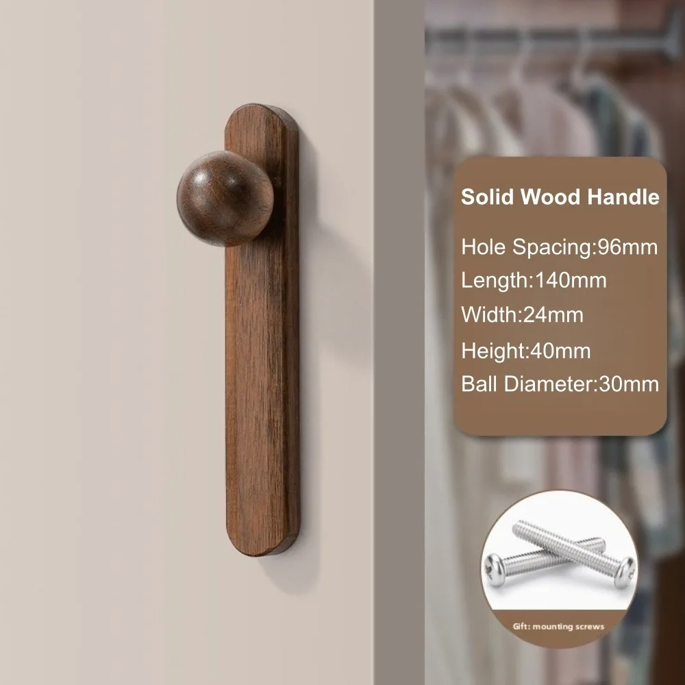 New Nordic Style Cabinet Handles Walnut Wood Eco-Friendly Drawer Pulls 96mm Round Shape Door Pull Knobs Home Decor