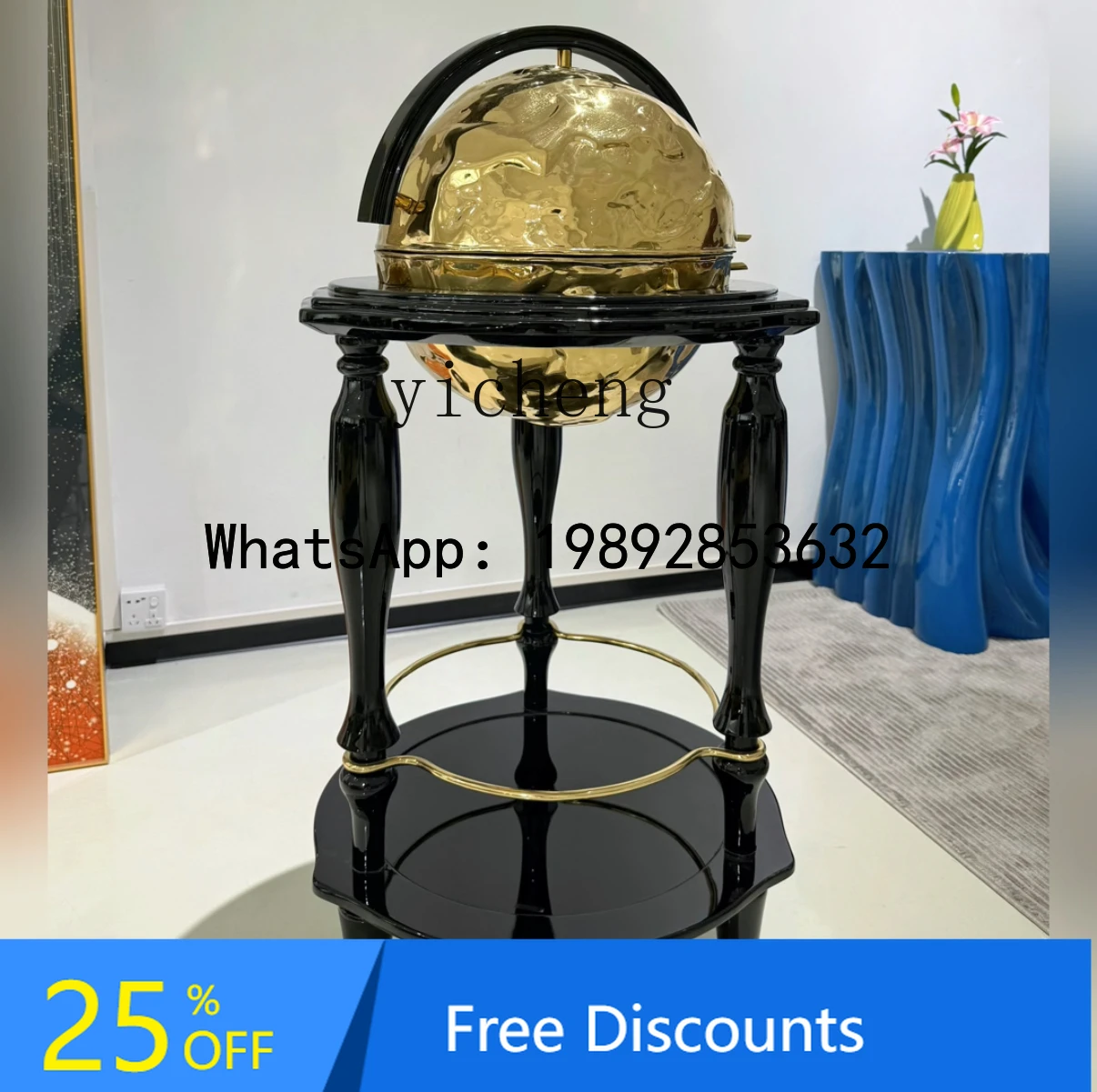 Italian Style Light Luxury Pure Copper High-End Luxury Mobile Round Art Wine Cabinet
