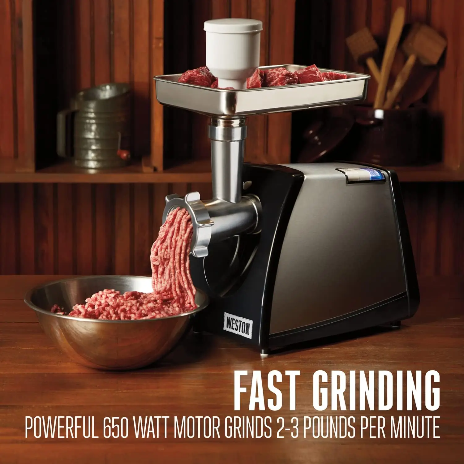 

Electric Meat Grinder & Sausage Stuffer, #8 650 Watt, 7/8 HP Motor, Grinds 3 lbs Per Minute