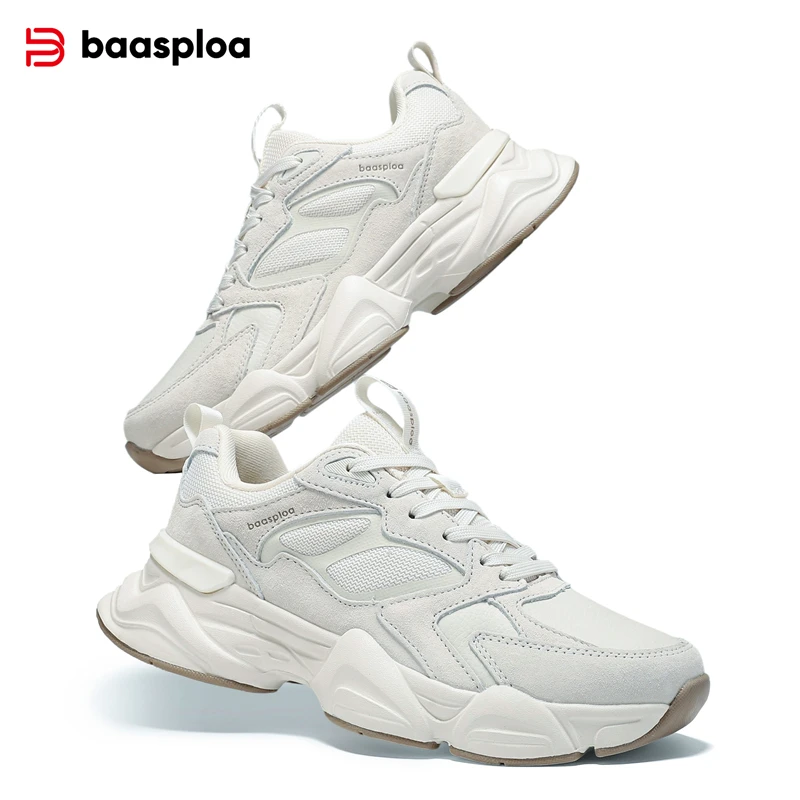 

Baasploa Women's Casual Sneakers Comfort Leather Walking Shoes Fashion Sport Shoes Non-Slip Height-Increasing Solid Color Shoes