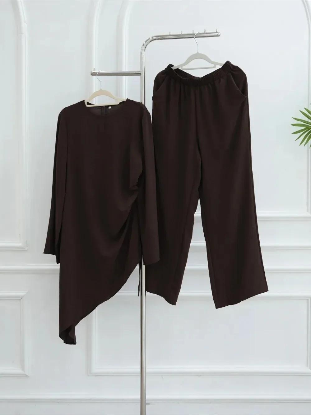 عيد المرأة 2 قطعة مجموعة قميص طويل واسعة الساق بانت مجموعات مسلم عباية رمضان العربية رداء طويل المغرب قفطان وتتسابق الدعاوى 2026 #4