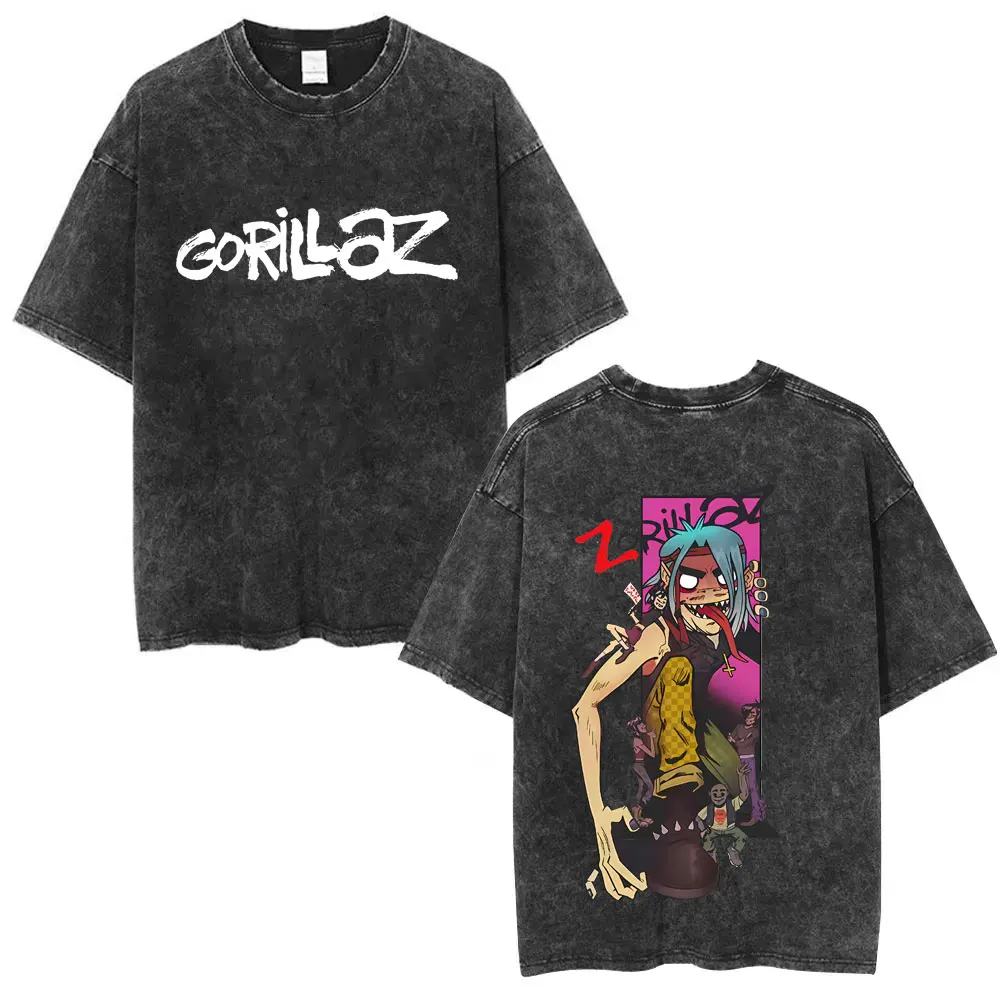 

Rock Band Gorillaz Washed Vintage T-shirts Men Women's Hip Hop Fashion Oversized T Shirts Men's Cotton Casual Crewneck T-shirt