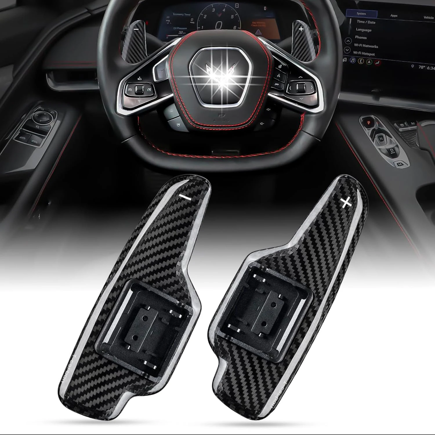 Carbon Fiber Car Paddles Shifter for Corvette C8 Z51 Z06 2020 2021 2022 2023, Genuine Carbon Fiber Steering Wheel Extensions