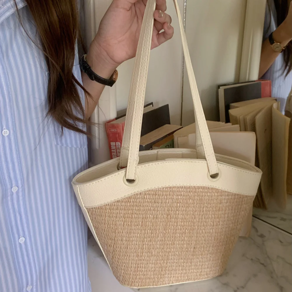 Summer Handmade Bags for Women Beach Weaving Ladies Straw Bag Wrapped Beach Bag Moon shaped Top Handle Handbags Totes Bag