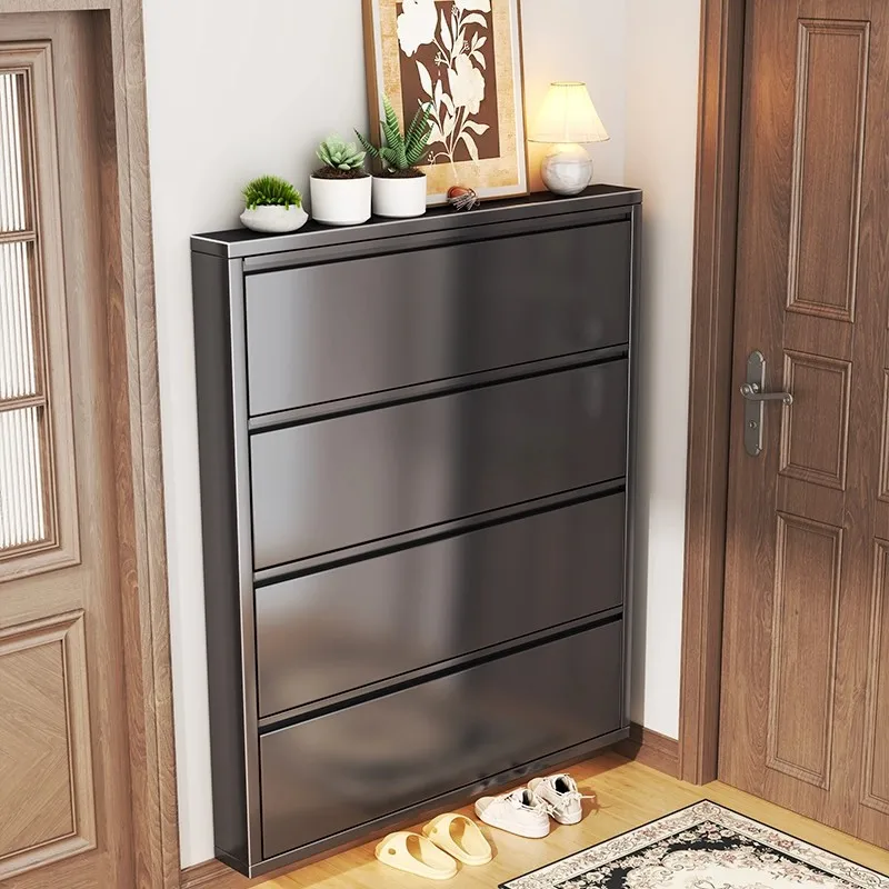 

PYJ tipping bucket shoe cabinet household door against the wall storage integrated entrance narrow shoe rack