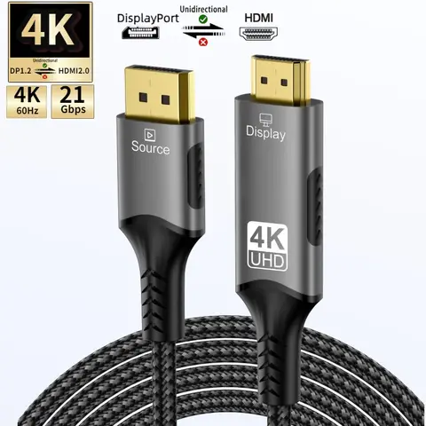 DisplayPort to HDMI Cable Uni-Directional DP 1.2 Computer to HDMI 2.0 Screen 4k@60Hz,1920x1200 Video&Audio for Dell HP Lenovo