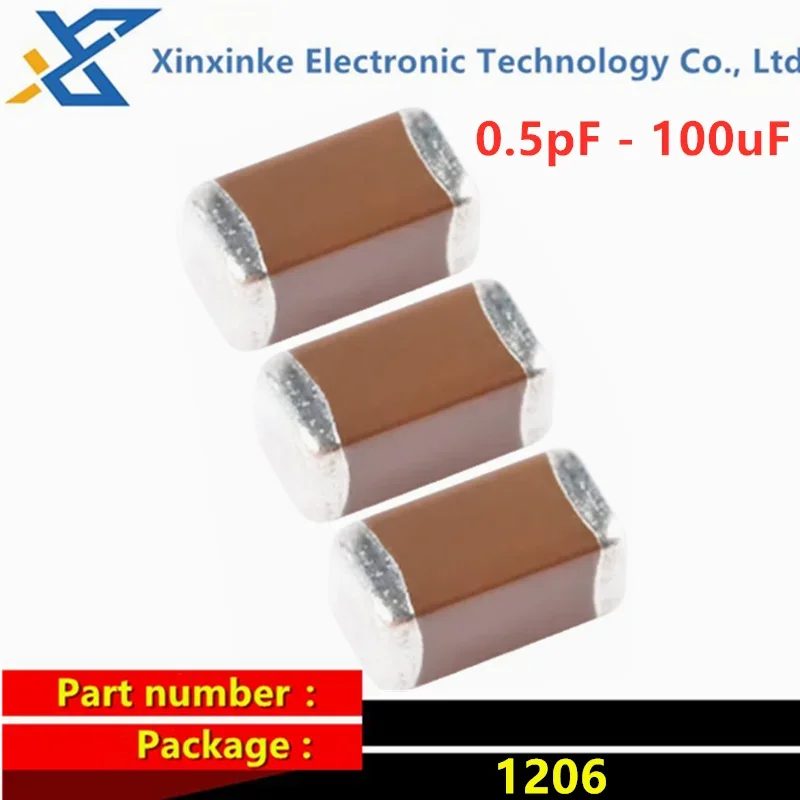 100PCS 1206 50V SMD Chip Ceramic Capacitor 0.5pF - 100uF 10pF 100pF 1nF 10nF 15nF 100nF 0.1uF 1uF 2.2uF 4.7uF 10uF 47uF