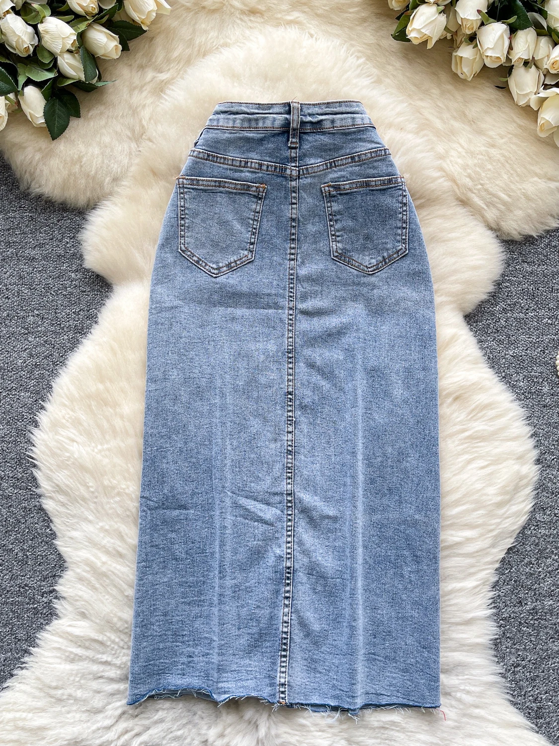 

Cool Spicy Sle High Waist Long Denim Skirt Women's Summer Slit Casual Retro Faded A-Line Midi Skirt Korean Version