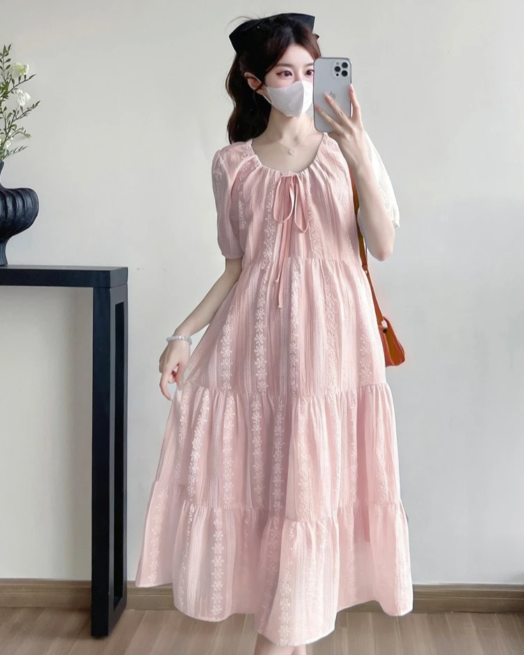 maternity-dress-summer-short-sleeve-casual-minimalist-round-neck-embroidery-a-line-maxi-dress-for-pregnant-women-2026