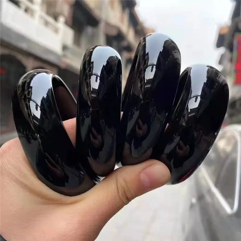 

Top Noble Black Widened Jade Bracelet Decoration Handcrafts Accessories Agate Chalcedony Bangle Boutique Jewelry Lucky Gift