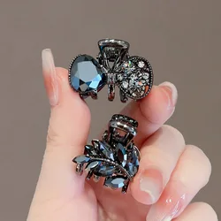 New Korean Style Alloy Rhinestone Black Hair Crab Claw For Ladies Women Headwear Summer Elegant Shining Hairpins Side Barrettes