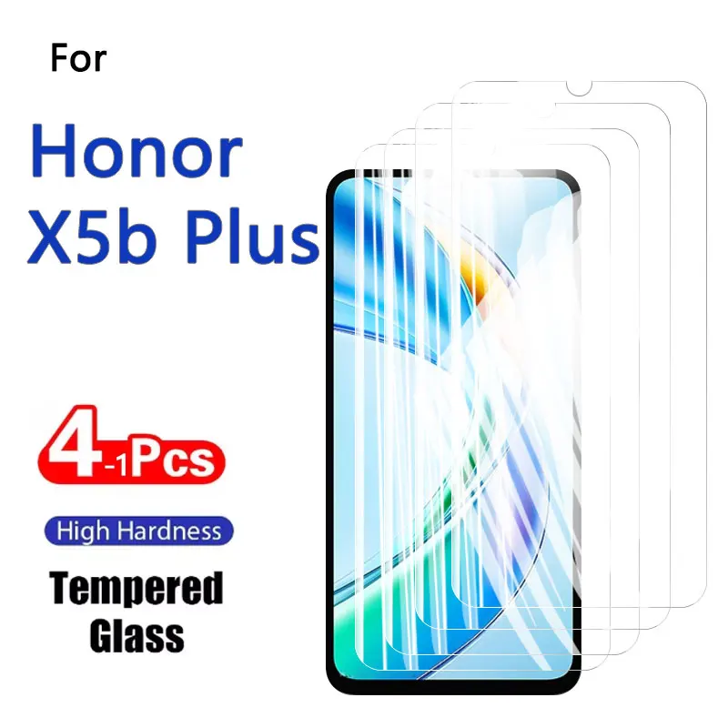 

1-4 шт. Защитная пленка для экрана для Honor X5b Plus + X5b + закаленное стекло с кристаллами 9H, алюминиевый чехол с защитой от царапин, удобный отпечаток пальца