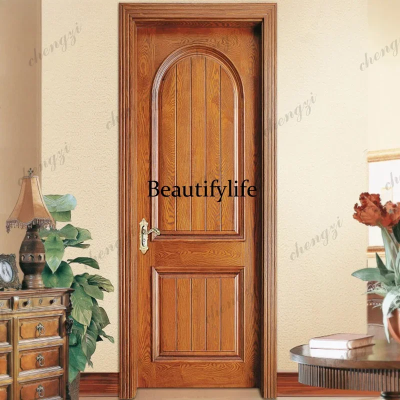 C178 American simple red oak open paint bedroom set custom kitchen and bathroom multi-layer solid wood home swing door