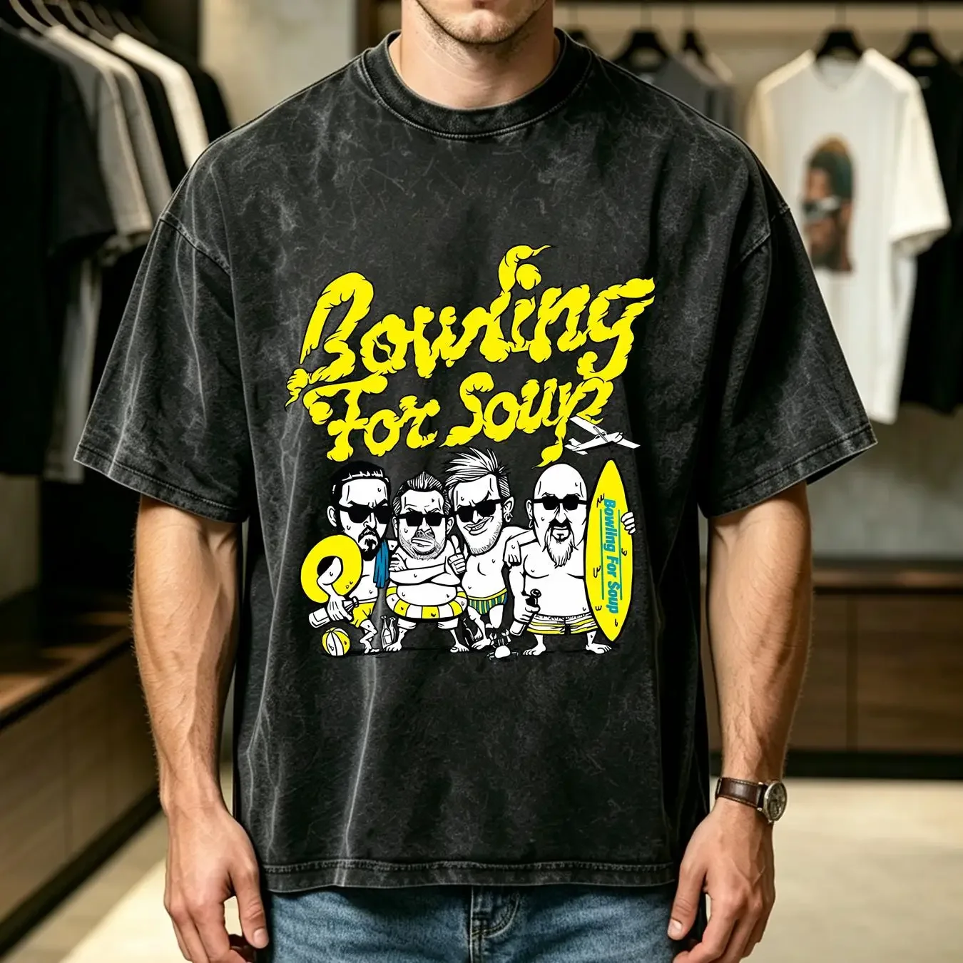 washed T Shirt bowling for soup beach boys vintage Washed Comfortable Casual graphic streetwear Unisex fashion Stylish Soft